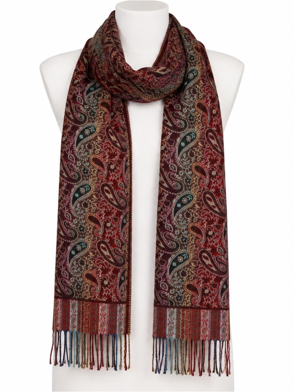 Paisley Patterned Scarf Shawl with Fringe 62”x12” like new
